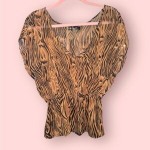 Luna Tiks animal Print V-Neck sheer‎ Blouse